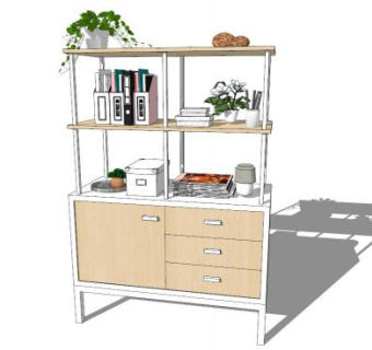 现代田园书柜SU模型下载_sketchup草图大师SKP模型