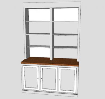 现代白色隔板双开门书柜SU模型下载_sketchup草图大师SKP模型