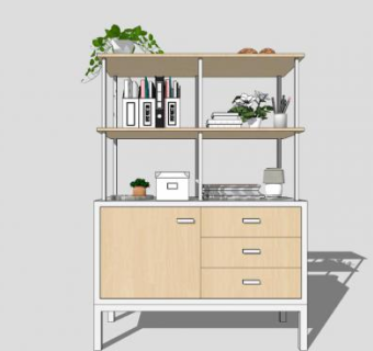 现代木质书柜SU模型下载_sketchup草图大师SKP模型