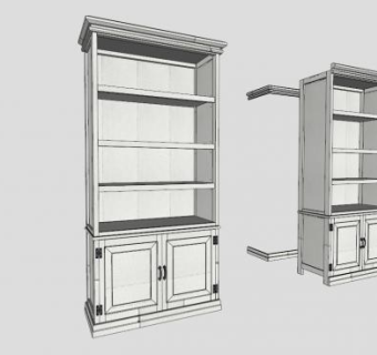 简欧白色板式书柜SU模型下载_sketchup草图大师SKP模型