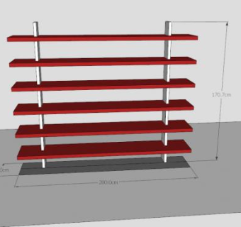 红色板式书架SU模型下载_sketchup草图大师SKP模型