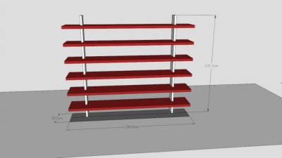 红色板式书架SU模型下载_sketchup草图大师SKP模型