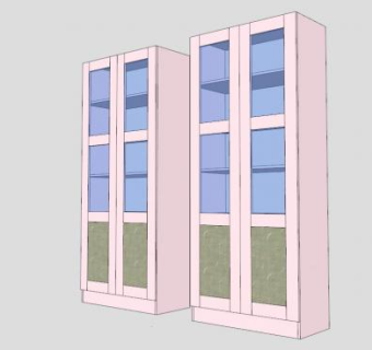 独立式玻璃门书架书柜SU模型下载_sketchup草图大师SKP模型