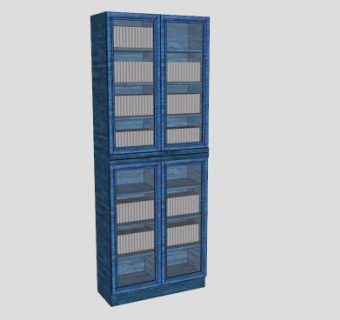 现代蓝色书柜SU模型下载_sketchup草图大师SKP模型