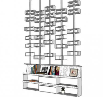 嵌入式白色书架SU模型下载_sketchup草图大师SKP模型