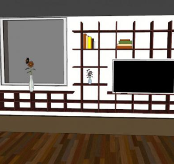 板式倚墙书架SU模型下载_sketchup草图大师SKP模型