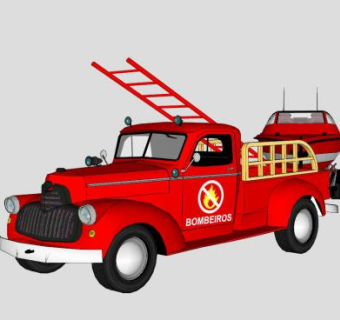 消防车和船SU模型下载_sketchup草图大师SKP模型