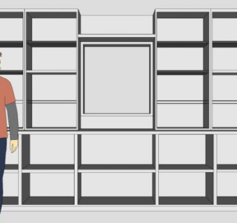 现代白色高书柜SU模型下载_sketchup草图大师SKP模型