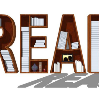 现代字母书柜SU模型下载_sketchup草图大师SKP模型