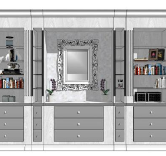 现代白色装置书柜SU模型下载_sketchup草图大师SKP模型