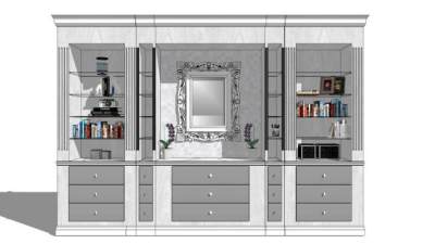 现代白色装置书柜SU模型下载_sketchup草图大师SKP模型