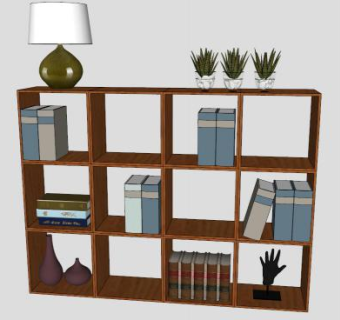 实木装饰书柜SU模型下载_sketchup草图大师SKP模型