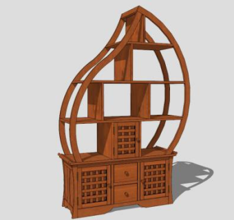 亚洲式实木书柜SU模型下载_sketchup草图大师SKP模型