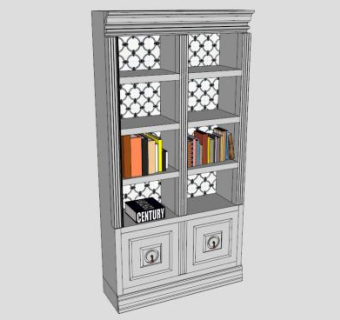 双开门简易书柜内阁书架SU模型下载_sketchup草图大师SKP模型