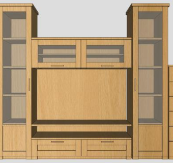 电视站实木书柜SU模型下载_sketchup草图大师SKP模型