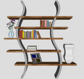 弯曲货架实木书柜SU模型下载_sketchup草图大师SKP模型