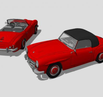 红色奔驰190SL敞篷车SU模型下载_sketchup草图大师SKP模型