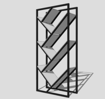 现代钢木结合式书柜SU模型下载_sketchup草图大师SKP模型
