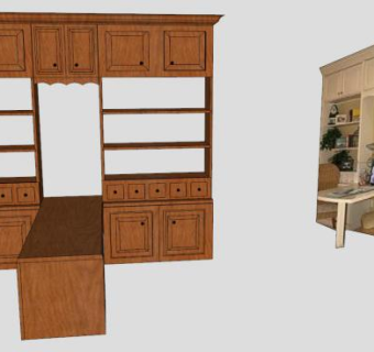 现代板式L型书柜SU模型下载_sketchup草图大师SKP模型