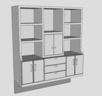 客厅板式白色书柜SU模型下载_sketchup草图大师SKP模型