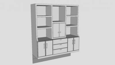 客厅板式白色书柜SU模型下载_sketchup草图大师SKP模型