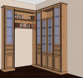 现代转角橱柜书柜SU模型下载_sketchup草图大师SKP模型