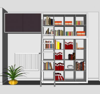 现代白色隔板书架SU模型下载_sketchup草图大师SKP模型