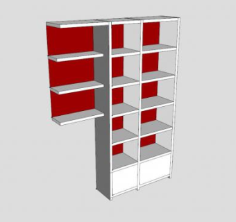 隔板式红色书架SU模型下载_sketchup草图大师SKP模型