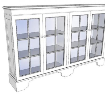 现代玻璃白色书柜SU模型下载_sketchup草图大师SKP模型