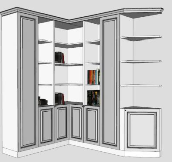 现代转角隔板书柜SU模型下载_sketchup草图大师SKP模型