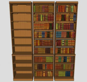 嵌入式实木书柜书架SU模型下载_sketchup草图大师SKP模型