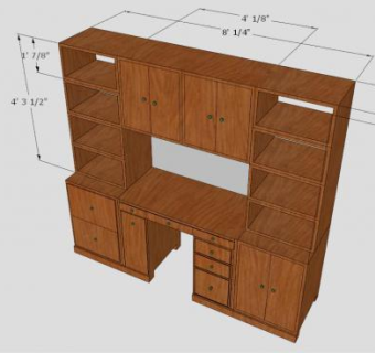 实木内置桌子和书柜SU模型下载_sketchup草图大师SKP模型