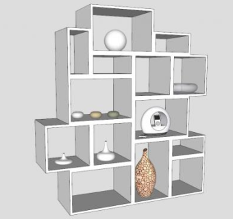 现代白色堆叠书柜SU模型下载_sketchup草图大师SKP模型