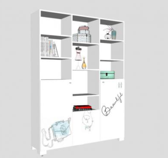 高级时尚薄荷书柜SU模型下载_sketchup草图大师SKP模型