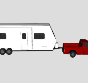 简易红色皮卡和车房SU模型下载_sketchup草图大师SKP模型