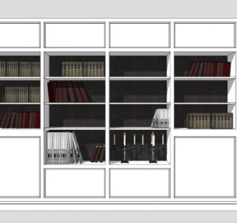 现代古典隔板书柜SU模型下载_sketchup草图大师SKP模型