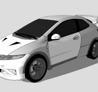 本田思域R白色赛车SU模型下载_sketchup草图大师SKP模型