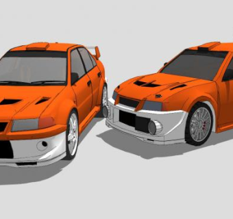 三菱蓝瑟橙色赛车SU模型下载_sketchup草图大师SKP模型
