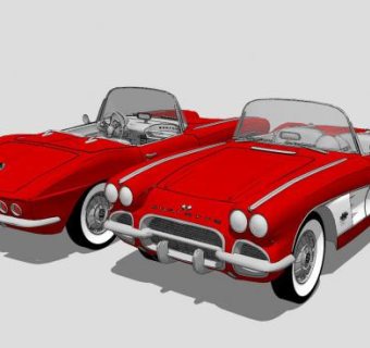 雪佛兰1961款科尔维特C1敞篷车SU模型下载_sketchup草图大师SKP模型