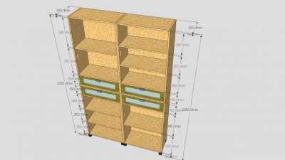 嵌入式实木书柜SU模型下载_sketchup草图大师SKP模型