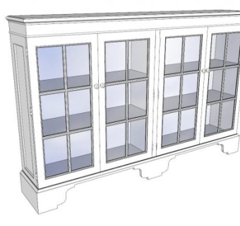 现代白色玻璃四门书柜SU模型下载_sketchup草图大师SKP模型