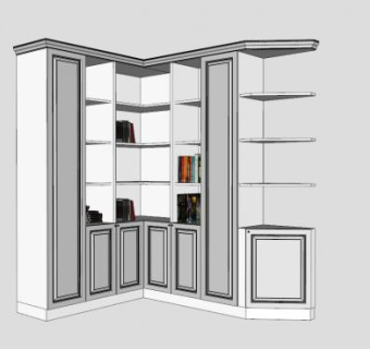 装饰白色转角书柜SU模型下载_sketchup草图大师SKP模型
