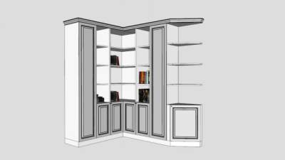 装饰白色转角书柜SU模型下载_sketchup草图大师SKP模型