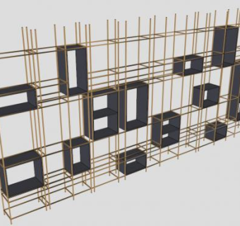 板式铜制书柜SU模型下载_sketchup草图大师SKP模型