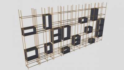 板式铜制书柜SU模型下载_sketchup草图大师SKP模型