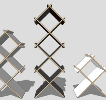 钢木结合书架SU模型下载_sketchup草图大师SKP模型