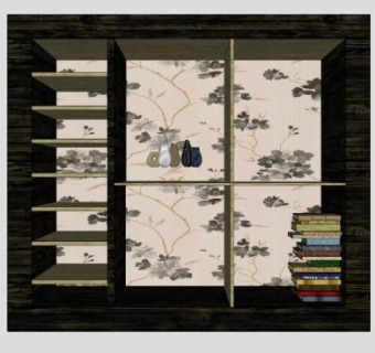 日式隔板式书架SU模型下载_sketchup草图大师SKP模型