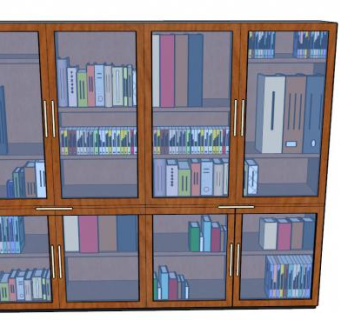 生物泰克实木玻璃书柜SU模型下载_sketchup草图大师SKP模型