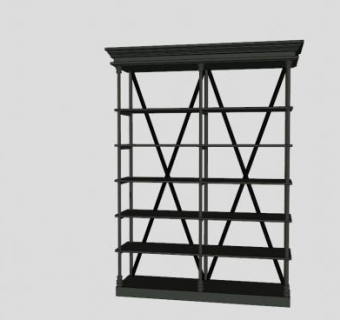 钢木结合式黑色书架SU模型下载_sketchup草图大师SKP模型