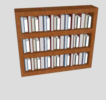 实木隔板三层书架SU模型下载_sketchup草图大师SKP模型